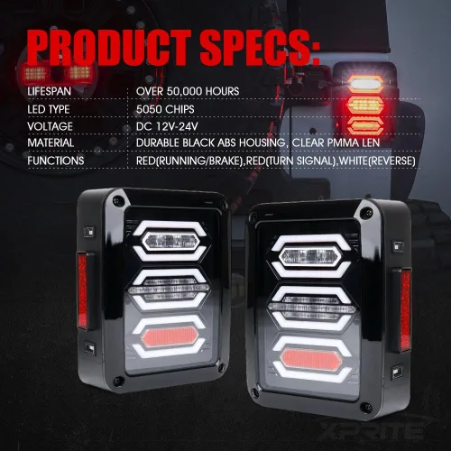 Miniatura 7 de Xprite - Conjunto de luces traseras LED con lente transparente roja, con señal de giro, marcha atrás y luz de freno, Plug & Play compatible con Jeep