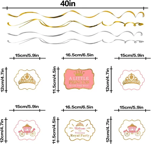 Miniatura 3 de LINGTEER A Little Princess Royal Crown Pink Swirls Streamers – 12 piezas de decoración de fiesta de cumpleaños de princesa para bebé, niña, regalo