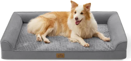 COZY KISS Camas ortopédicas para perros de tamaño grande, sofá XL para mascotas con forro impermeable, sofá de espuma para mascotas de hasta 100 Gris