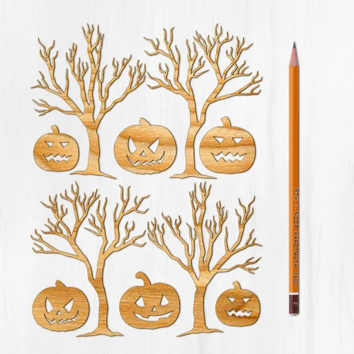 Ajoure Fine Lasercut Embelishments # Lindas calabazas y árboles espeluznantes Halloween Vintage chapa madera contrachapada silueta para manualidades