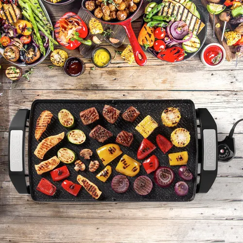 Miniatura 8 de Starfrit The Rock Electric - Parrilla y plancha reversible Rock.Tec antiadherente, control de temperatura variable, asas de tacto frío, 1500 W