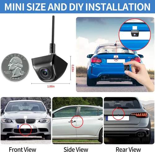 Miniatura 6 de Cámara de retroceso/frontal/lateral, HD 720P Metal OEM estilo 170 grados gran angular IP69K impermeable visión nocturna transparente cámara de Negro
