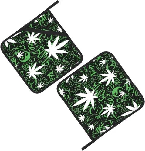 Miniatura 2 de Paquete de 2 soportes para macetas de hojas de hierba de graffiti con bucles para colgar, bolsillos de mano, resistentes al calor, esenciales