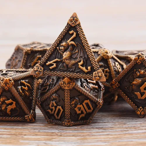 Miniatura 4 de AUSTOR Juego de dados de metal DND de 7 troqueles, juego de dados poliédricos de Calabozos y Dragones con caja D20 D12 D10 D% D8 D6 D4