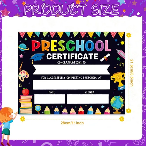 Miniatura 2 de 30 certificados de posgrado preescolar, coloridos diplomas de jardín de infantes, suministros de graduación, premios de logro estudiantil para Negro