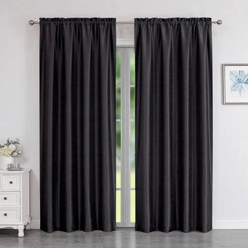 Miniatura 15 de Chyhomenyc Uptown - Cortinas negras de 24 pulgadas de largo, 2 paneles, cortinas cortas de seda sintética para oscurecer la habitación, cortinas