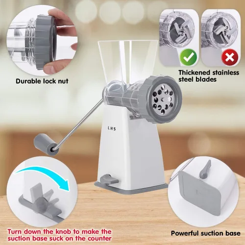 Miniatura 2 de LHS Picadora manual de carne con cuchillas de acero inoxidable, resistente y potente base de succión para uso doméstico rápido y sin esfuerzo