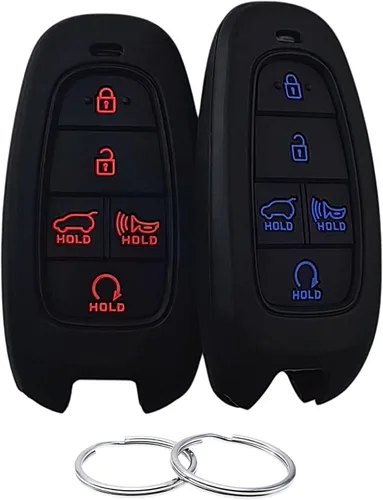 Miniatura 9 de REPROTECTING Funda de Goma de Silicona para Llavero Compatible con (5 Botones) 2019-2023 Hyundai Sonata Santa Fe Tucson Palisade (Negro Negro)