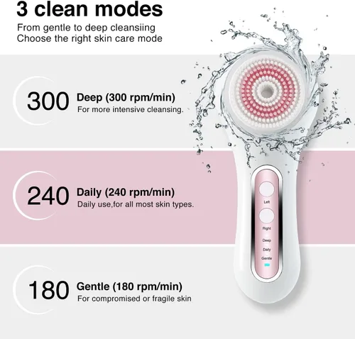 Miniatura 4 de Umickoo - Cepillo de limpieza facial con luz LED roja y azul, dispositivo de cuidado de la piel, recargable IPX7, resistente al agua con 5 cabezales