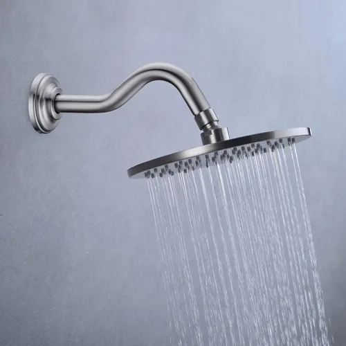 Miniatura 2 de Brazo de ducha curvado en forma de S de 8 pulgadas con brida, brazo de tubo de extensión de cabezal de ducha de acero inoxidable, montaje en pared