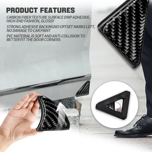 Miniatura 6 de 2 protectores de esquina de puerta de automóvil, protectores de borde de puerta delantera de fibra de carbono, protector de borde de puerta