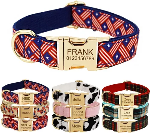 Miniatura 17 de Collar para perro personalizado con hebilla metálica - Collares para mascotas personalizados con nombre y número de teléfono (Estilo Terciopelo1)