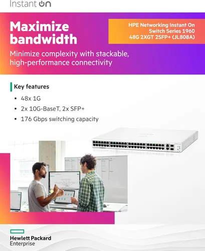 Miniatura 5 de Aruba Instant On 1960 Switch Inteligente de 48 Puertos Gb-48x 1G 2X SFP+ 2x10GBase-T (JL808A#ABA)