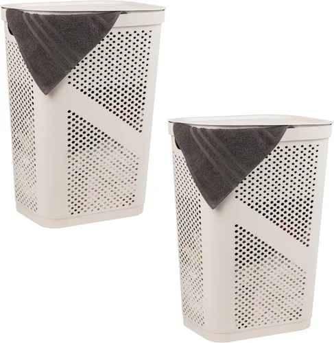 Miniatura 9 de Mind Reader - Canasta de lavandería delgada con tapa, cesta de ropa de 60L, plástico ventilado, color gris