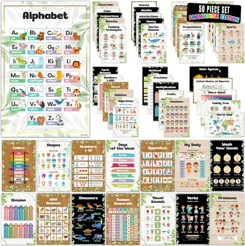 Miniatura 9 de Decorably 50 pósteres educativos vibrantes para niños pequeños de 1 a 3 años, 11 x 17 pulgadas, decoración de aula laminada mate, para pasillos