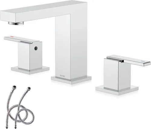Miniatura 12 de KENES Grifo de Baño Extendido Negro Mate de Dos Manijas, Grifos de Lavabo de Baño Negro de 3 Orificios, 8 Pulgadas, Grifo de Tocador de Baño de 3