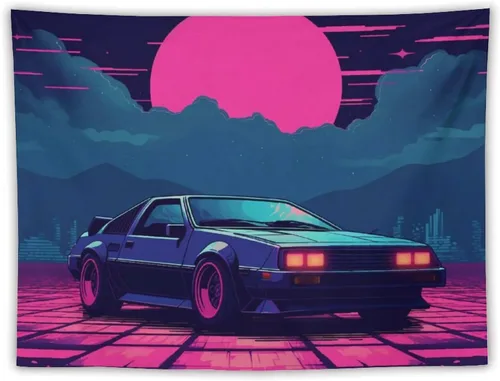 Miniatura 9 de josnmre Retrowave Jdm Classic Car Retro Cyberpunk Tapestry Wall Hanging for Bedroom Aesthetic Art Home Decor Dorm Classroom Living Room Tapestries