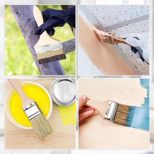 Miniatura 5 de Remerry 96 pinceles de pintura de 4 pulgadas a granel, pinceles de cerdas naturales con mango de madera, aplicadores de arte plano para pared
