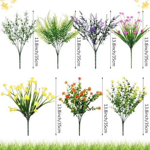 Miniatura 2 de Zeyune 42 paquetes de flores artificiales falsas resistentes a los rayos UV para exteriores, arbustos de plástico, plantas que no se decoloran