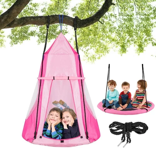 Miniatura 10 de Costzon Juego de silla colgante desmontable para niños 2 en 1 con tienda de campaña, asiento de columpio tipo nido para niños y niñas, columpio