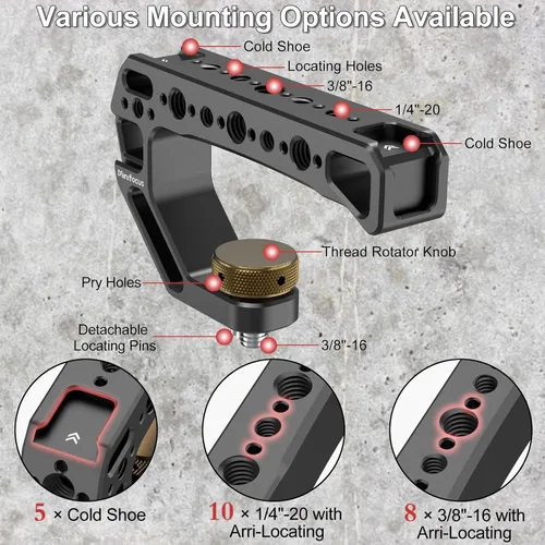 Miniatura 3 de Mango superior para cámara con pasadores de localización de 3/8"-16 para ARRI Grip para jaula de cámara, mango superior universal con 5 adaptadores