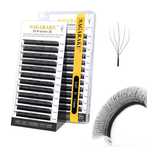 Miniatura 46 de NAGARAKU Extensiones de pestañas Double Tips 4D W, suministros con puntas dobles, gruesas con rizado D de 0.07 mm, bandeja mixta 8-15 mm, 0.07-D