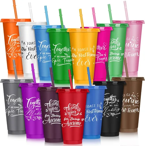 Miniatura 11 de Mifoci Regalos a granel de agradecimiento para empleados Tazas de plástico de 24oz con tapa con pajita para compañeros de trabajo, profesores