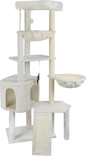 Miniatura 10 de Wang Xin Árbol para Gatos de Tres Capas con Casita para Gatos, Almohadilla para Rascar y Dos Hamacas, Beige