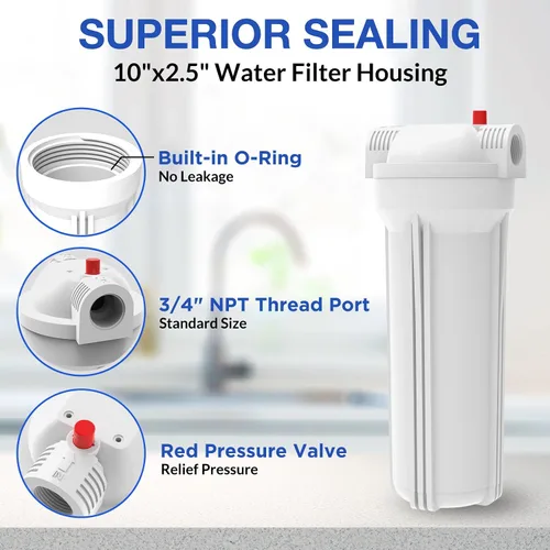 SimPure Carcasa para filtro de agua para toda la casa, filtro de agua en línea para el hogar, filtro de sedimento universal de 10 pulgadas con