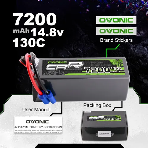 Miniatura 6 de OVONIC 4S LiPo Batería 7200mAh 14.8V 130C RC Batería con conector EC5 (paquete de 2)