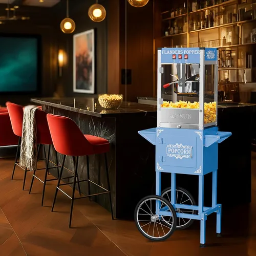 Miniatura 7 de Máquina de palomitas de maíz ROVSUN con carrito, ruedas y hervidor de 8 onzas, hace hasta 32 tazas, máquina de palomitas con cuchara para palomitas