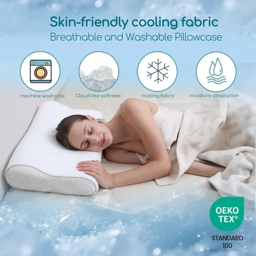 Miniatura 6 de Almohada ergonómica de espuma viscoelástica para el cuello, tela refrescante, almohada sándwich ajustable para aliviar el dolor de cuello