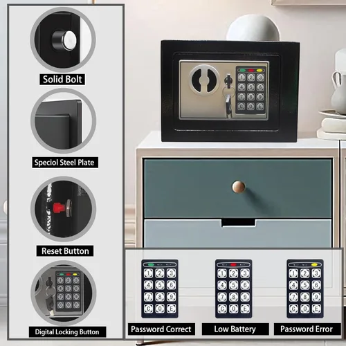 Miniatura 2 de Yuanshikj Caja de seguridad digital electrónica de lujo, llave y cerradura con teclado, hogar, oficina, hotel, negocios, joyería, pistola, efectivo