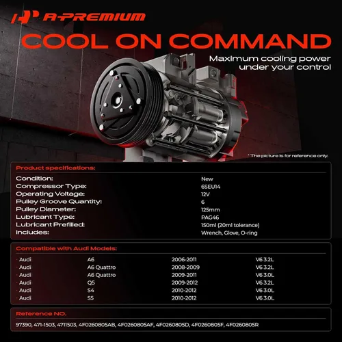 Miniatura 2 de A-Premium - Compresor de aire acondicionado de CA compatible con Audi A6 2006-2011, A6 Quattro 2008-2011, Q5 2009-2012, S4 2010-2012, S5 2010-2012