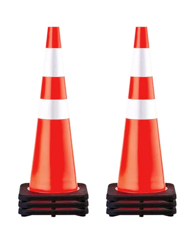 VEVOR Conos de seguridad, paquete de 6 conos de tráfico de 36 pulgadas, conos de construcción naranja de PVC con collares reflectantes y base negra