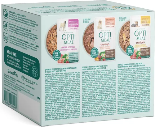 Miniatura 2 de Optimeal Paquete variado de alimentos húmedos para perros de razas pequeñas, receta sin granos, bocados tiernos con alto contenido de proteínas