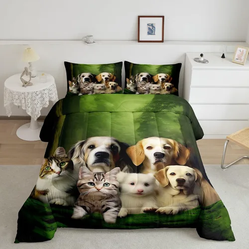 Miniatura 30 de Feelyou Juego de edredón de oso azul, juego de ropa de cama de osos de animales, juego de edredón acolchado con estampado de arboleda de galaxia