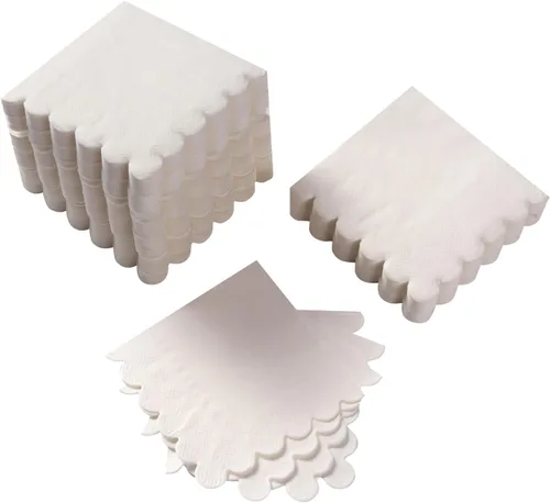 Miniatura 20 de 100 paquete de servilletas de cóctel de 2 capas con borde festoneado, servilletas de postre plegadas de 5 x 5 pulgadas, servilletas desechables