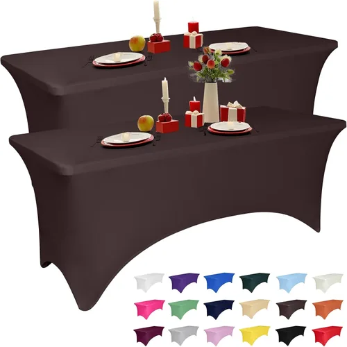 Miniatura 42 de Paquete de 2 manteles de elastano negro de 6 pies para mesas rectangulares, ajustado y elástico, lavable, resistente a las arrugas, perfecto