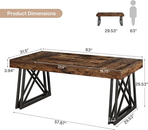 Miniatura 2 de Tribesigns Escritorio ejecutivo de 63 pulgadas, escritorio para computadora de oficina de granja con patas resistentes en forma de X, mesa