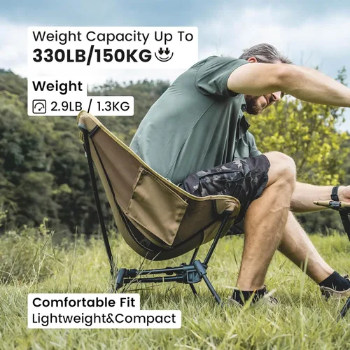 Miniatura 8 de ONETIGRIS Tigerblade - Silla de camping, ligera, plegable, silla de senderismo, compacta, portátil, capacidad de 330 libras Marrón coyote