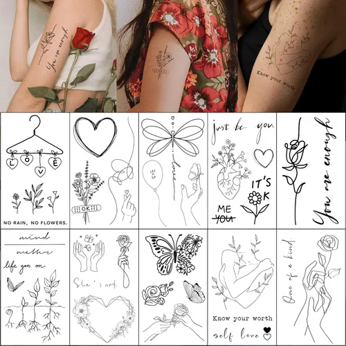 Miniatura 6 de Tatuajes temporales de flores realistas, 10 piezas pequeñas extraíbles de hojas botánicas para mujeres