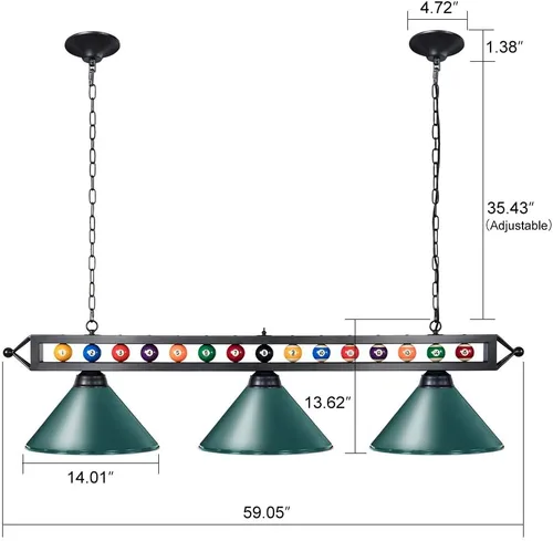 Miniatura 4 de Wellmet Luz de mesa de billar de 59 pulgadas, 3 luces colgantes para mesa de billar, luces de billar ajustables para mesa de billar de 7 pies, 8