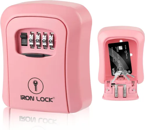 Miniatura 14 de Iron Lock® - Caja de bloqueo de llave pequeña para montaje en pared con código, para exteriores (negro) 10,000 resettable combos, no app or dead
