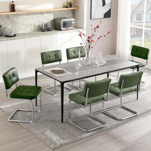 Miniatura 28 de Zesthouse Juego de 2 sillas de comedor de metal industrial, sillas de cocina tapizadas de cuero sintético con base de metal negro, para cocina