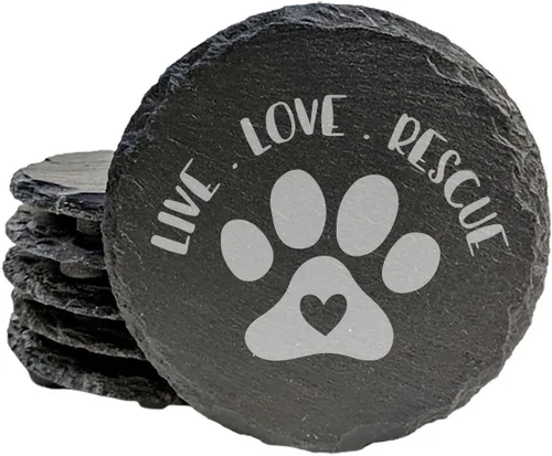 Miniatura 15 de Engraved Dog Cat Paw Coasters Set of 4 – Dog Cat Silhouette Paw Print Design – 4 Inch Round Slate – Pet Lover Home Decor – Handmade in Oregon USA