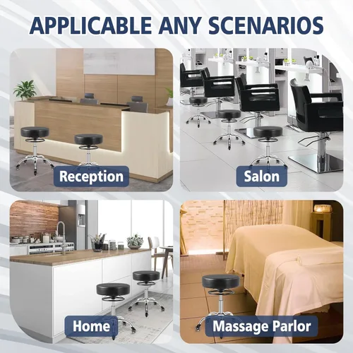 Miniatura 8 de Taburete rodante con ruedas, capacidad de peso de 400 libras, silla de pestañas resistente ajustable para tatuajes, laboratorio, masaje, spa, Negro