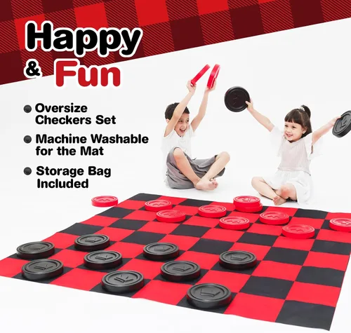 Miniatura 2 de Grip Kids Juego de damas jumbo con bolsa de almacenamiento, tapete de 58 pulgadas, juguetes de juego para exteriores e interiores, juegos de mesa