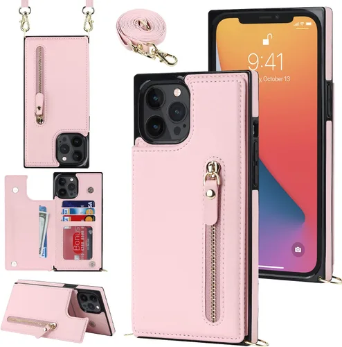 Miniatura 17 de Funda cruzada para teléfono iPhone 13 Pro Max de cuero con tarjetero, funda protectora extraíble, correa de cuero ajustable con botón, compatible