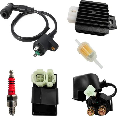 Solenoide de arranque GY6 Bobina de encendido ATV Caja CDI de 6 pines DC Rectificador de 4 pines Juego de bujías para tao tao 50cc 70cc 90cc 110cc